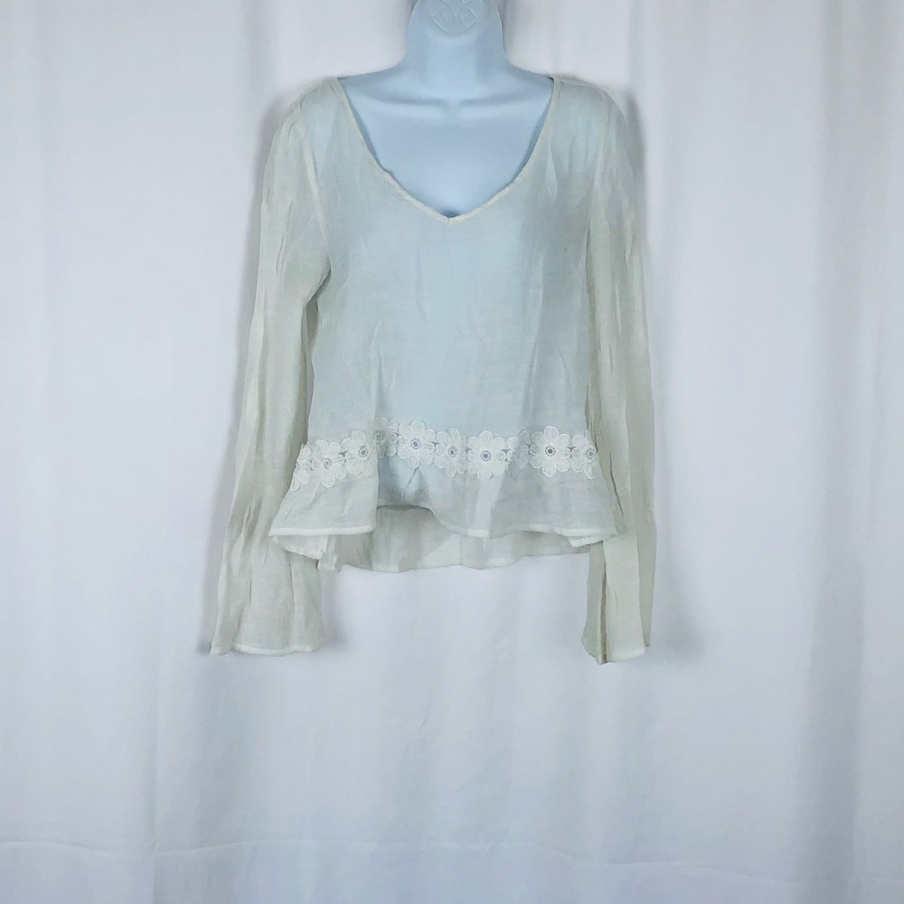 Mine sheer embellished bell sleeve top M